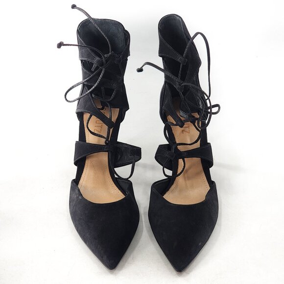 SCHUTZ Black Pointed Toe Suede Lace Up Heels - Picture 3 of 6